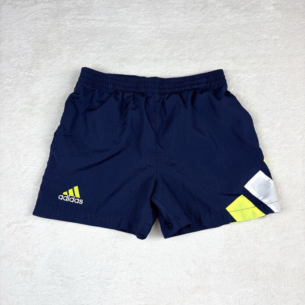 Vintage Adidas Athletic Shorts Youth L/6 Navy Blue Neon Embroidered Logo Pockets